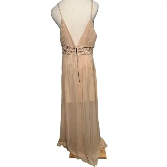 Alice + Olivia Rya Nude Silk Braided Cut Out Sheer Draped Maxi Dress size 10 - Picture 6 of 11